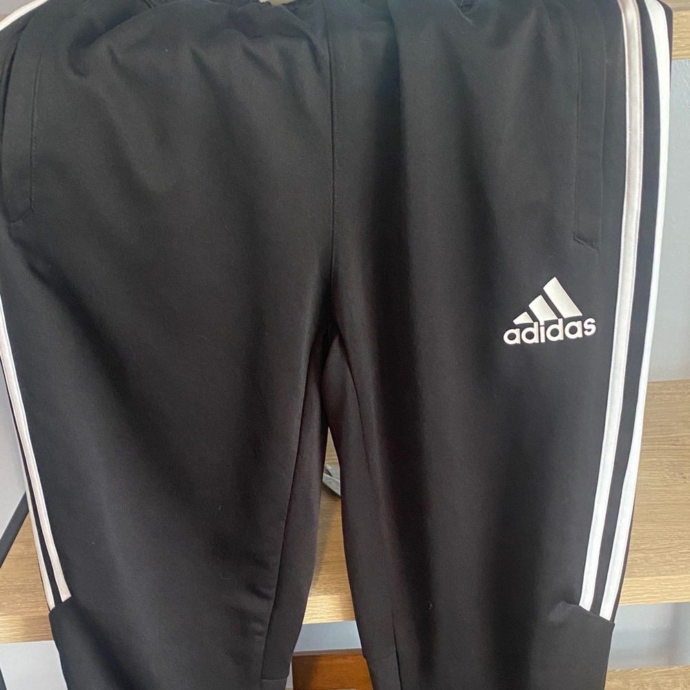 Adidas Kids Black Joggers with White Stripes